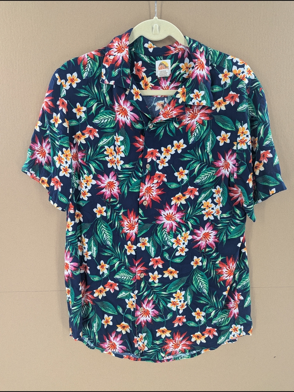 C&C California Navy Floral Button-Up Shirt Womens Large Tropical Summer Vacation